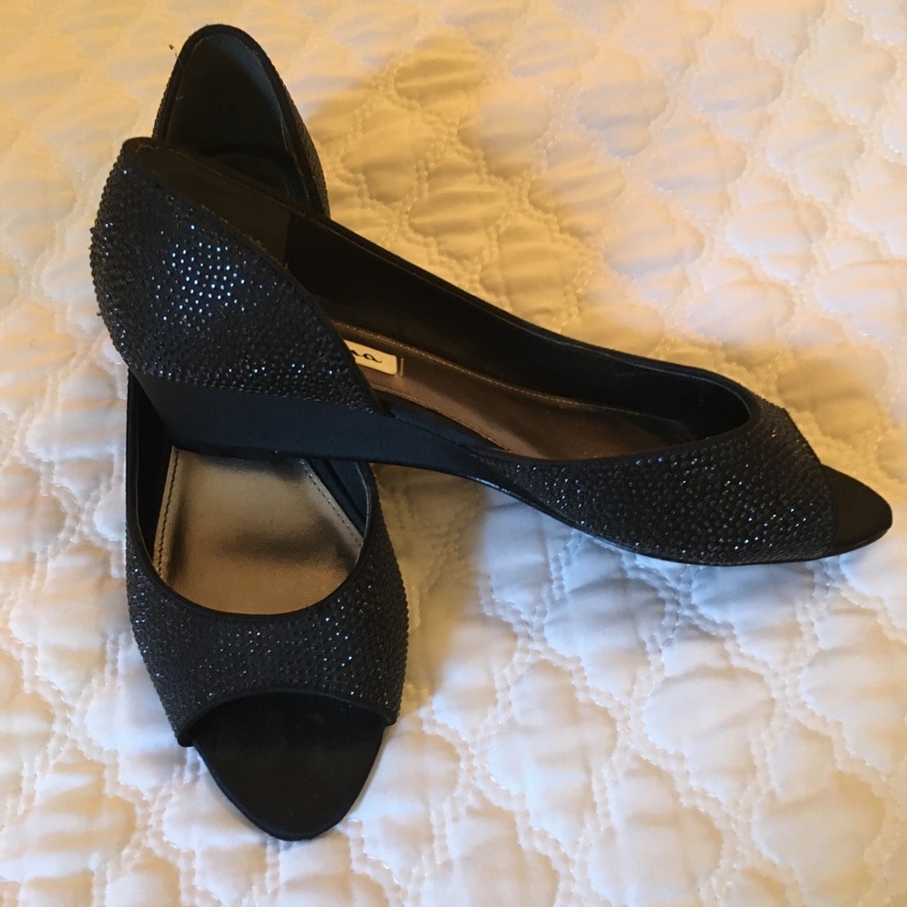 Nina New York Size 8 Open Toe Bling Black Flats